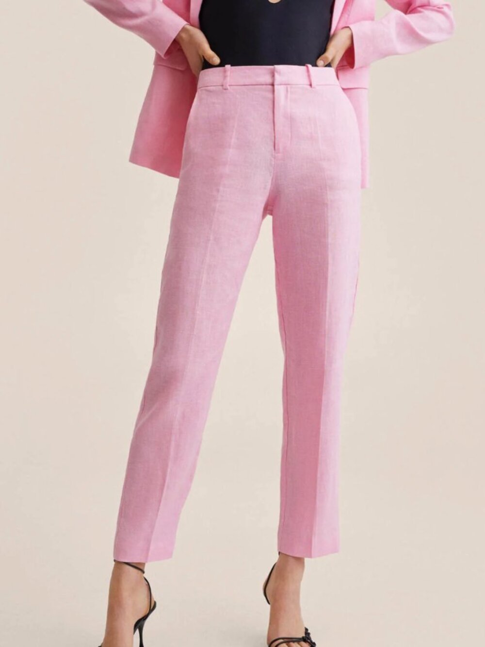 Mango Pink Linen Ankle Length Trouser — Size Large